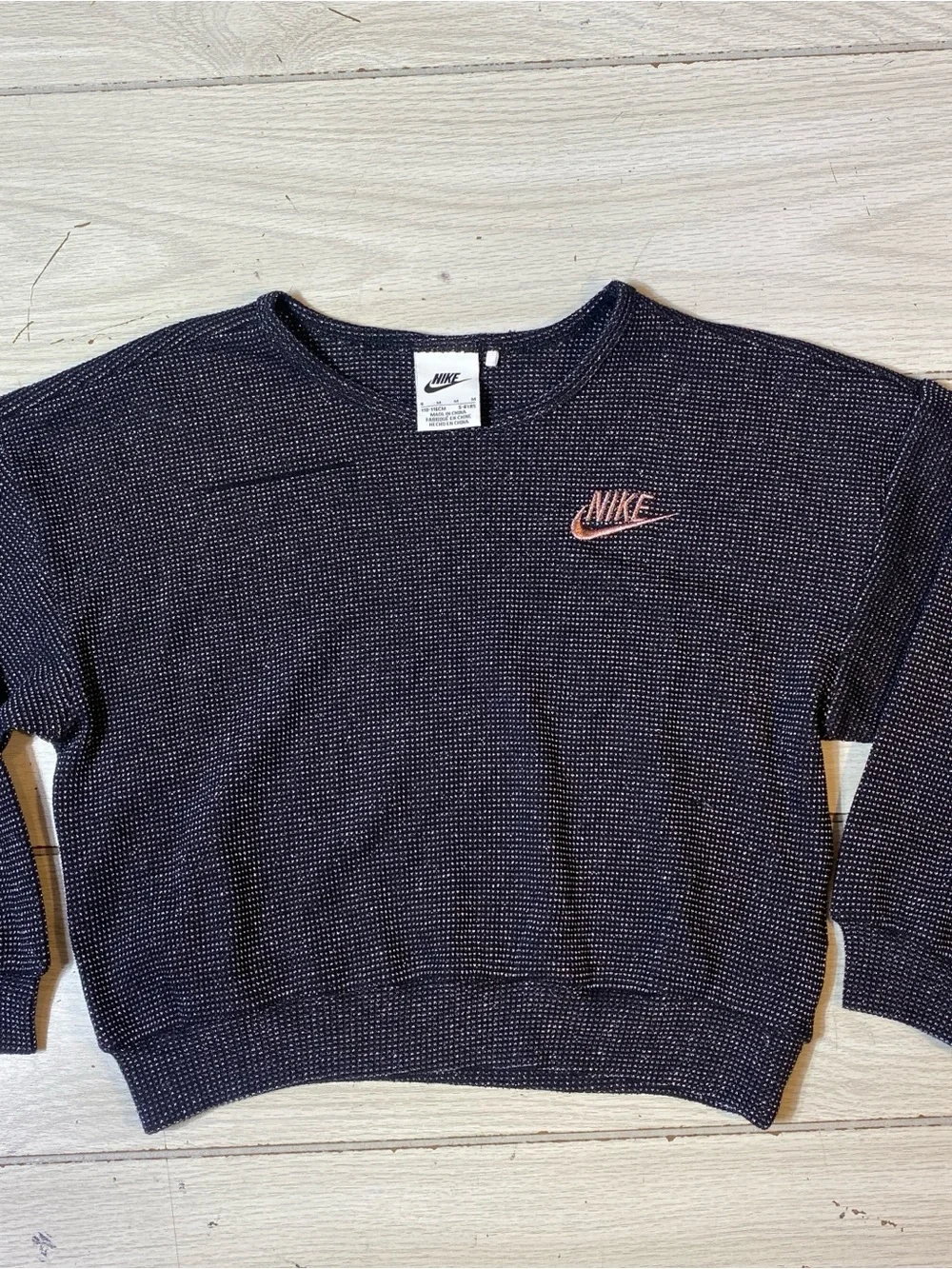 Nike Girls Sparkle Knit Sweatshirt Size M 5-6 YRS Black Silver Pullover NWOT